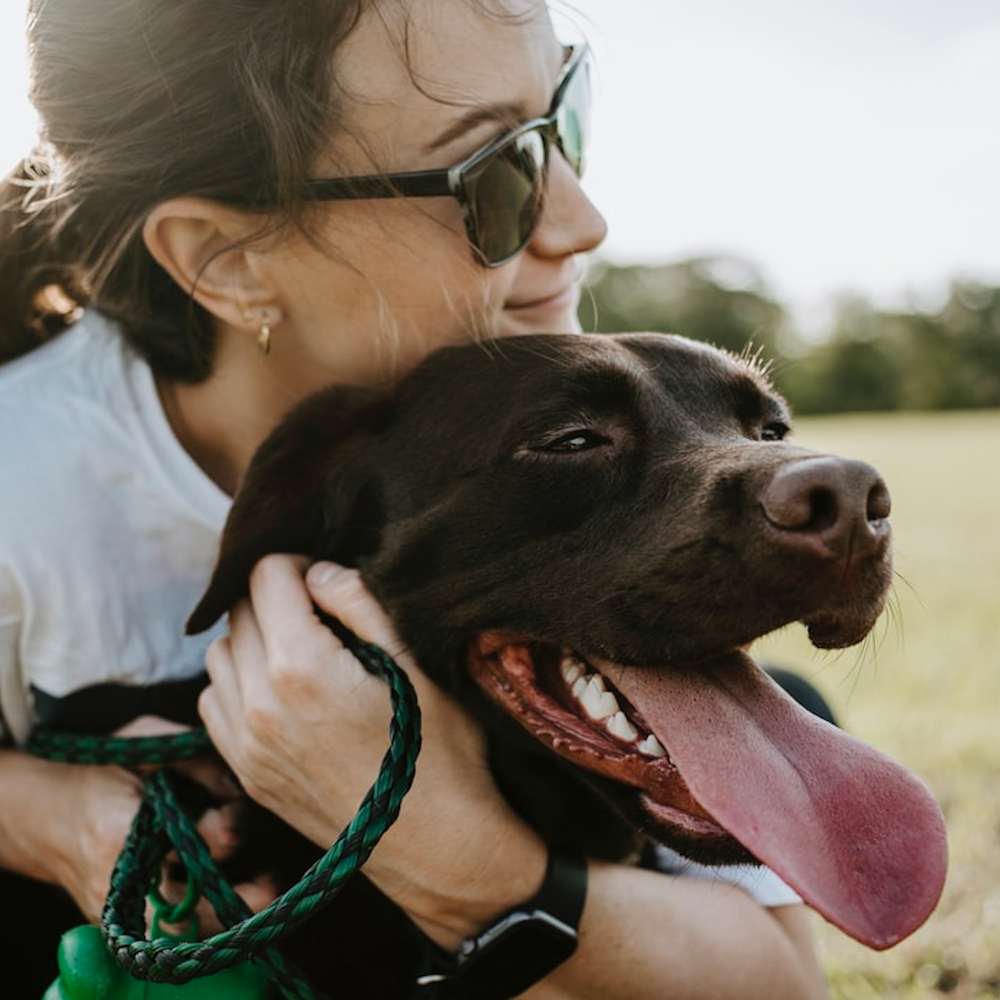 A woman hugging a dog - Wellness and self-care campaign - K9 Nation cares